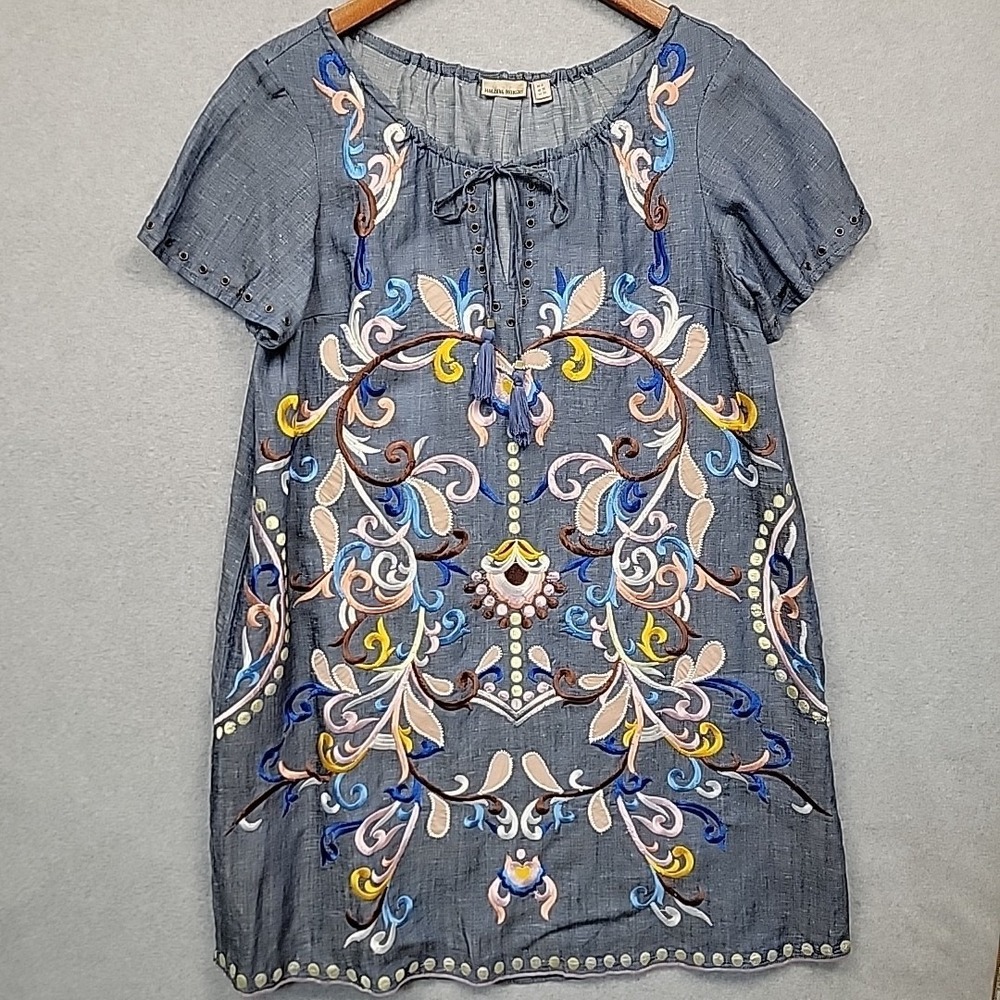 Anthropologie Holding Horses Folklore Dress Embroidered Chambray Tunic Size 6